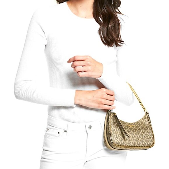 Excellent Condition Michael Kors Jet Set Charm Small Metallic Logo Pochette - Picture 10 of 10